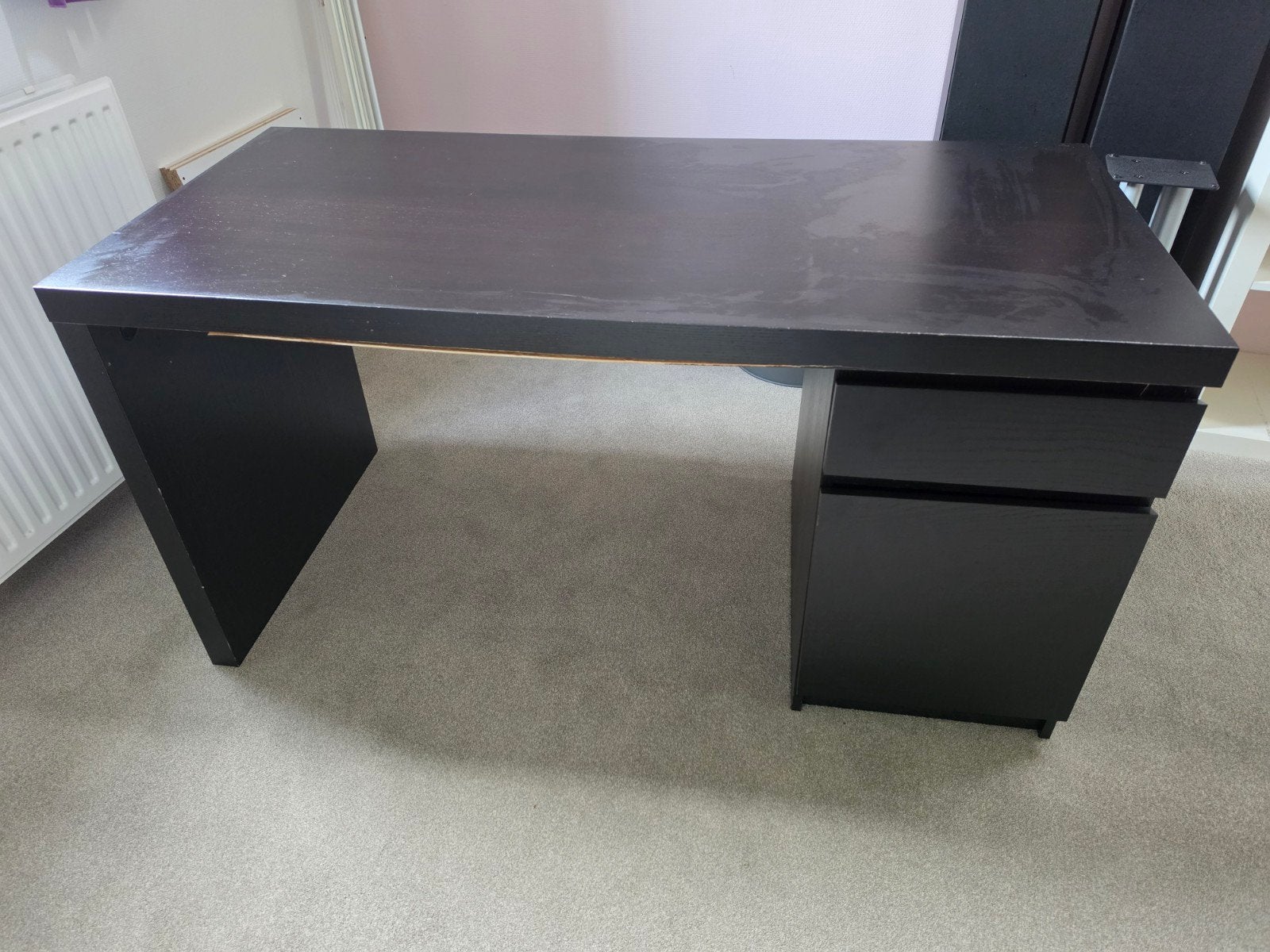 IKEA Malm bureau zwart met lade, Huis en Inrichting, Ophalen, Gebruikt, Spaanplaat of MDF, IKEA