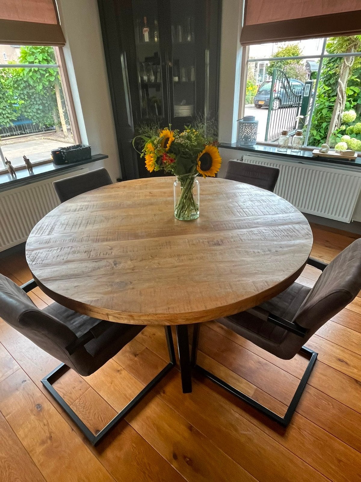 Mango houten tafel 150cm, Ophalen, Rond, 150 tot 200 cm, 100 tot 150 cm