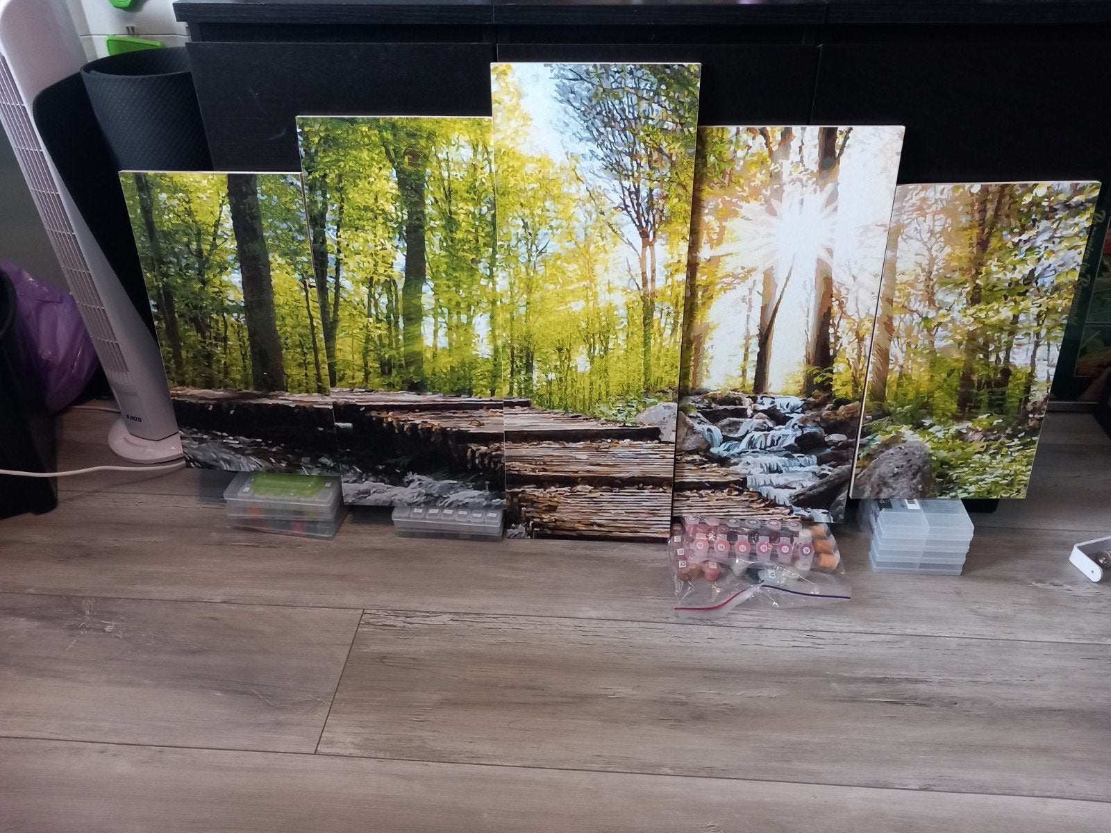 3 schilderijen van 5 luiken: 2 x bos, wereld kaart, Ophalen, Minder dan 50 cm, Schilderij