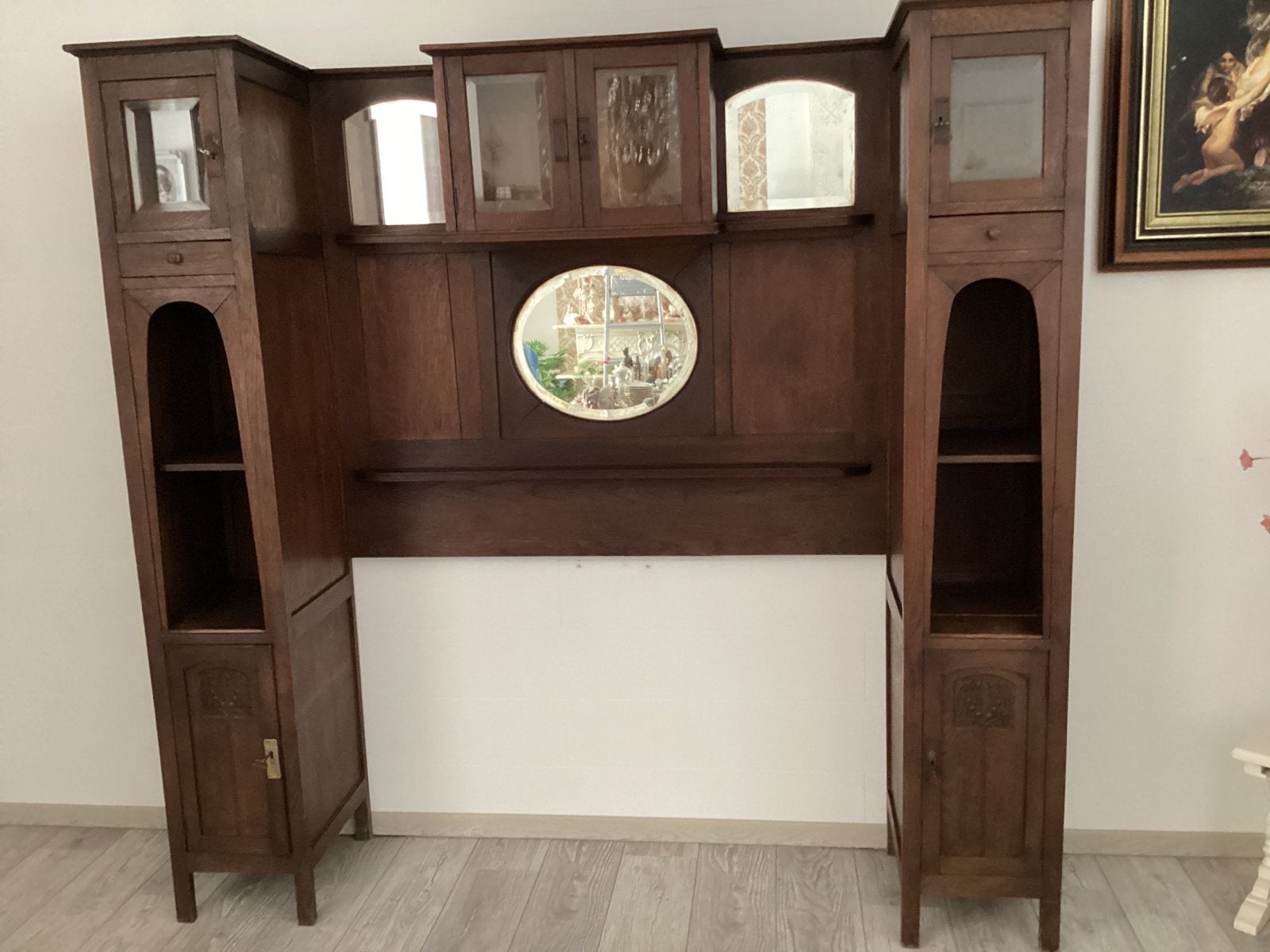 Antieke Art Nouveau Kast met Spiegels en Vitrines, Antiek en Kunst, Ophalen