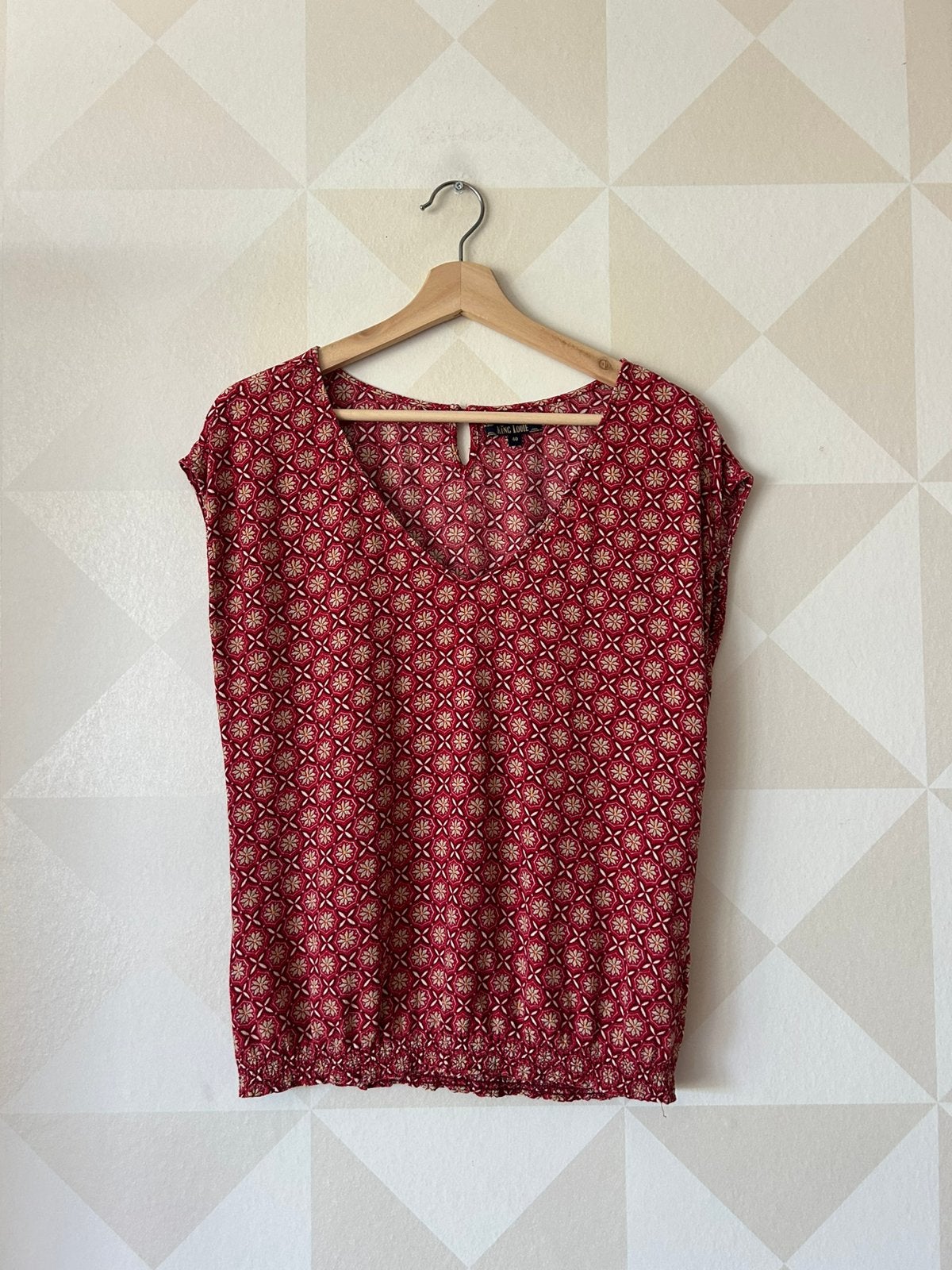 King Louie top shirt rood wit bloem L/40 zgan, Maat 42/44 (L), Ophalen of Verzenden, Zo goed als nieuw, King Louie