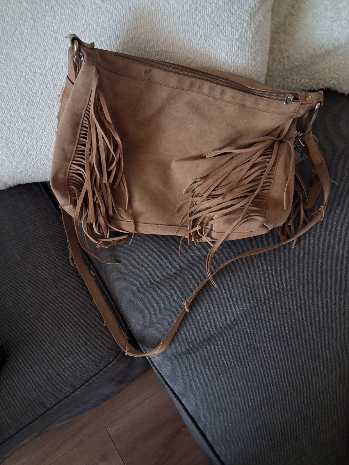 Leren handtas indian look, Ophalen, Zwart, Handtas