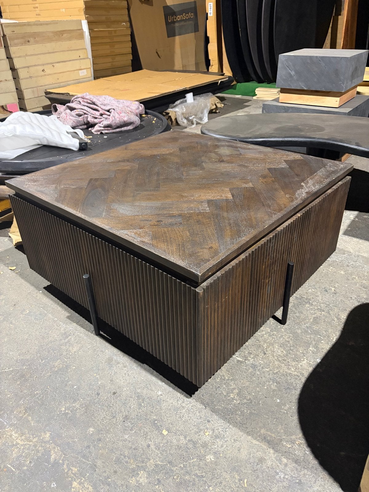 Salontafel mangohout walnoot bruin 90x90 - Weco Meubelen, Ophalen, Vierkant, Nieuw, 50 tot 100 cm