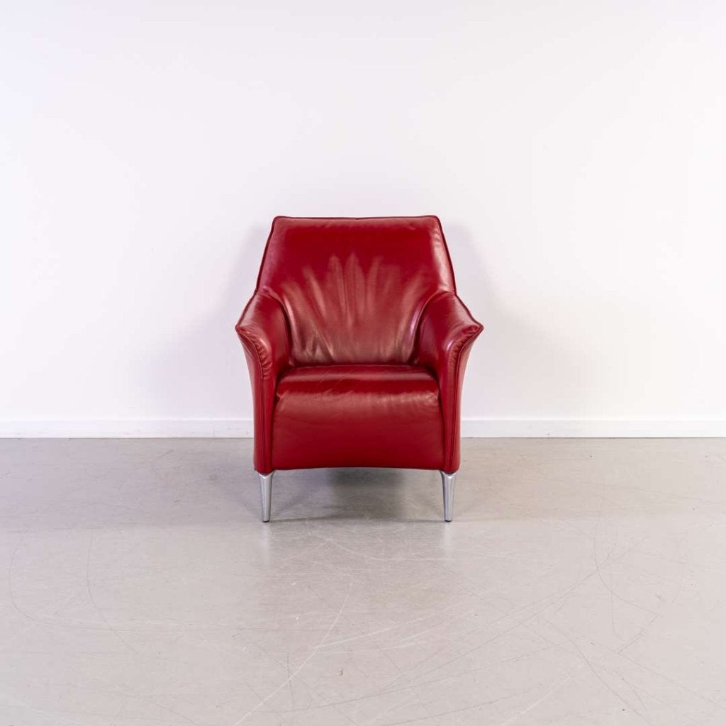 1x Leolux Mayuro Fauteuil Rood Leer – Chroom, Huis en Inrichting, Niet ingevuld, Gebruikt, Minder dan 75 cm, Niet ingevuld