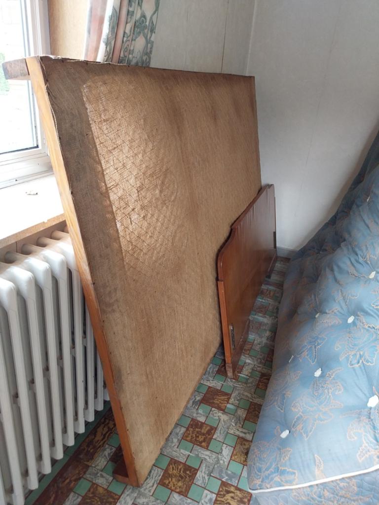 Vintage spiraalbodem en matras, Huis en Inrichting, Slaapkamer | Bedden, Gebruikt, Blauw, Vintage, Tweepersoons