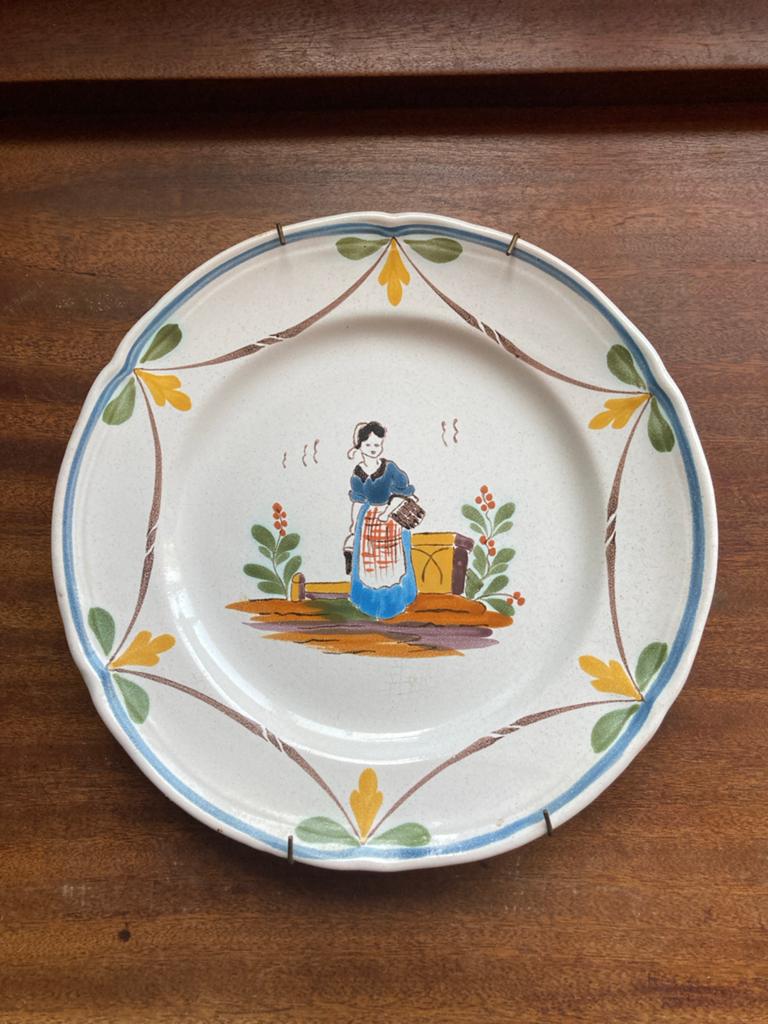 Vintage Frans handgeschilderd bord met landelijk tafereel, Ophalen of Verzenden