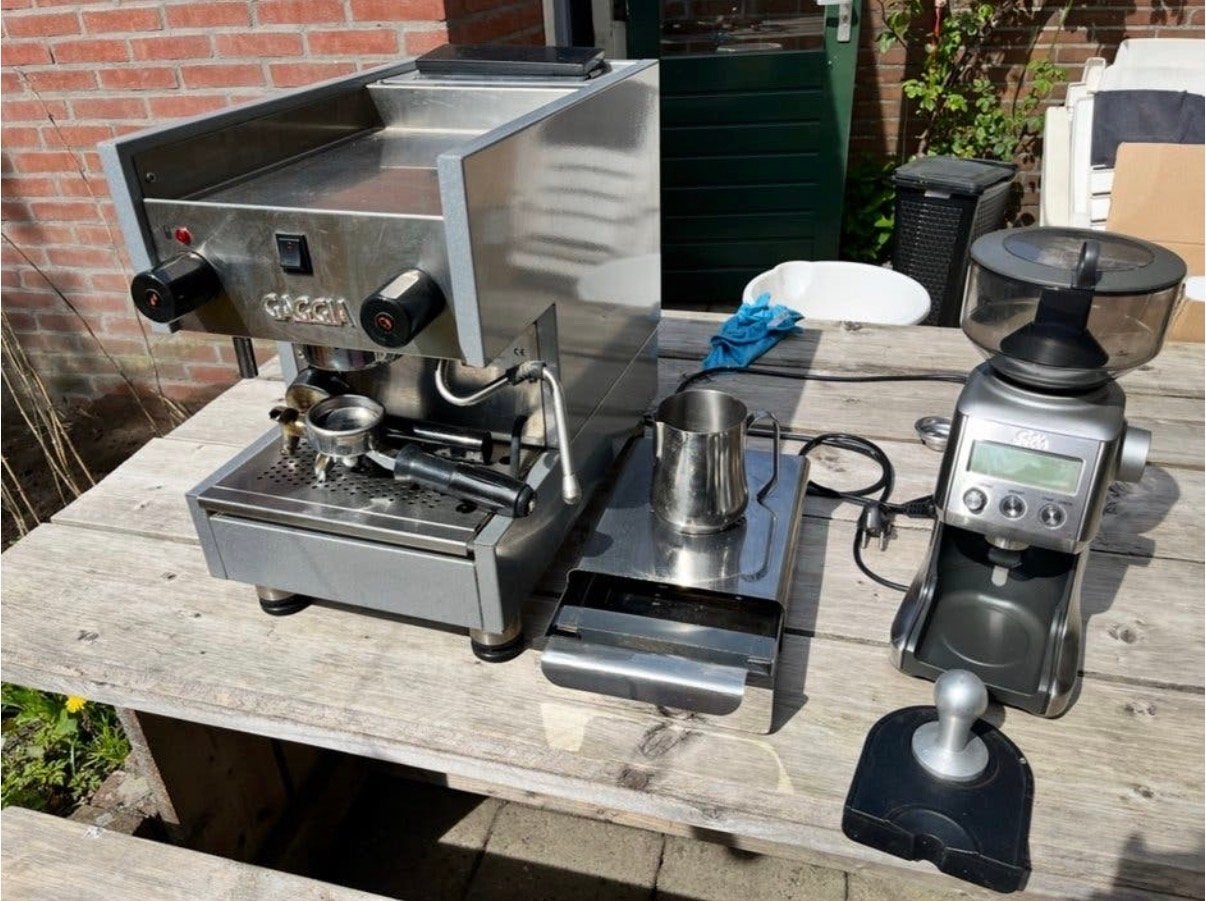Gaggia Classic Espressomachine 2004 met Solis Koffiemolen, Gebruikt, Espresso apparaat, Koffiebonen, Ophalen