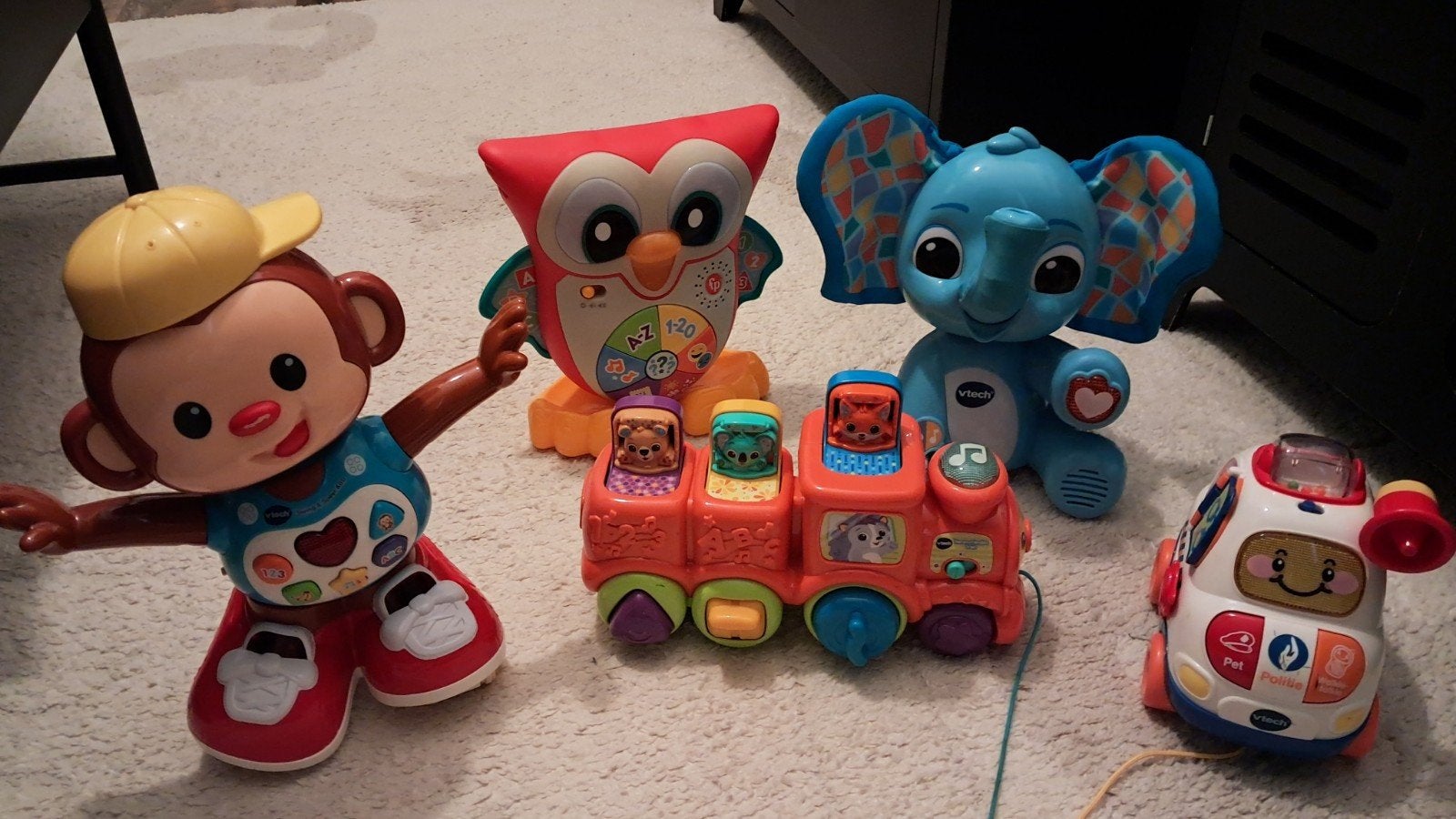 VTech speelgoedpakket: olifant, uil, aap, trein, politieauto, Ophalen of Verzenden, Gebruikt, Overige typen, Met licht