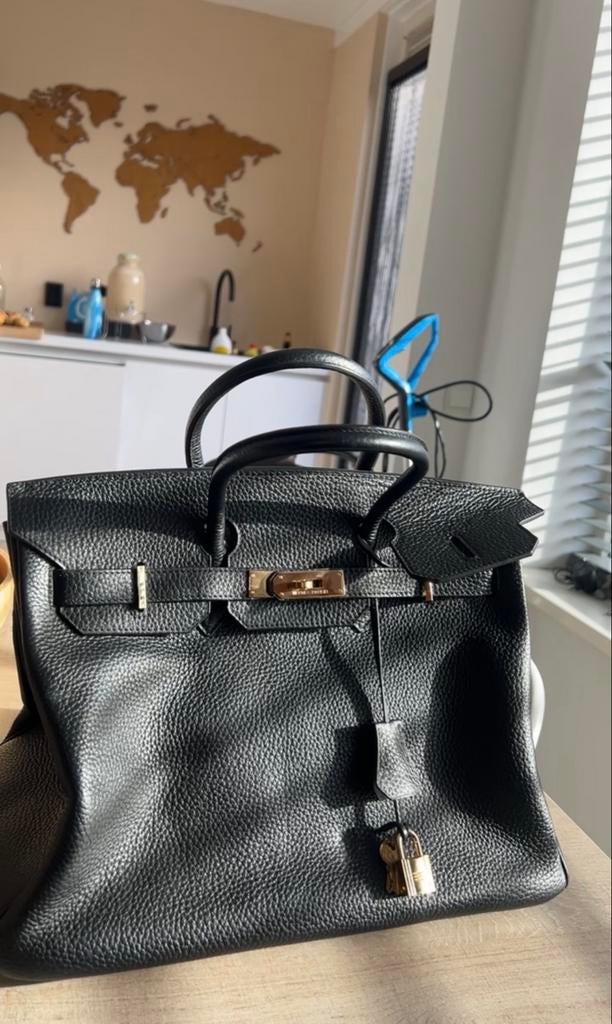 Hermès Birkin Tas Zwart Leer, Ophalen, Zo goed als nieuw, Zwart, Handtas
