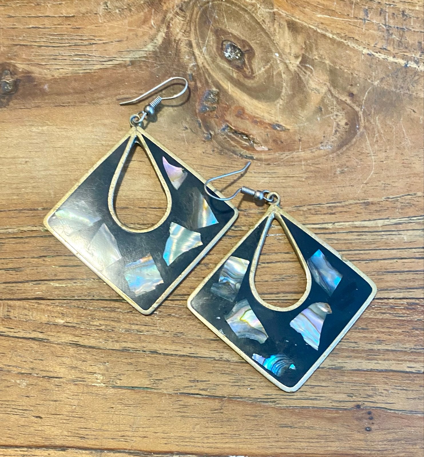 Vintage Zilveren Alpaca Oorbellen Mexico - Opaal & Parelmoer, Sieraden, Tassen en Uiterlijk, Zwart, Ophalen of Verzenden, Met edelsteen