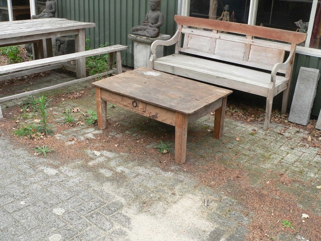 Lage tafel TT8 landelijk geleefd teak hout salontafel tuin, Antiek en Kunst, Ophalen of Verzenden