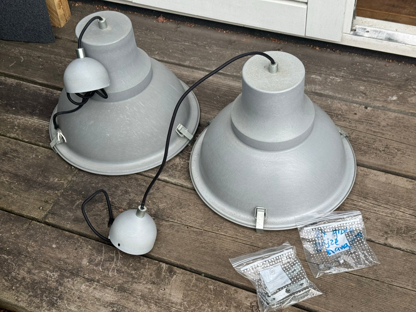 Set van 2 industriële plafondlampen, grijs metaal, Ophalen, Gebruikt, Metaal, E27 (groot)