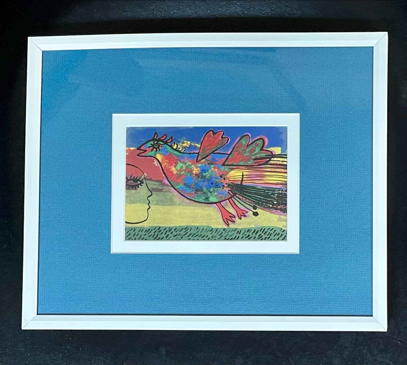 Kleurrijke ingelijste vogelkunstprint, Antiek en Kunst, Ophalen of Verzenden