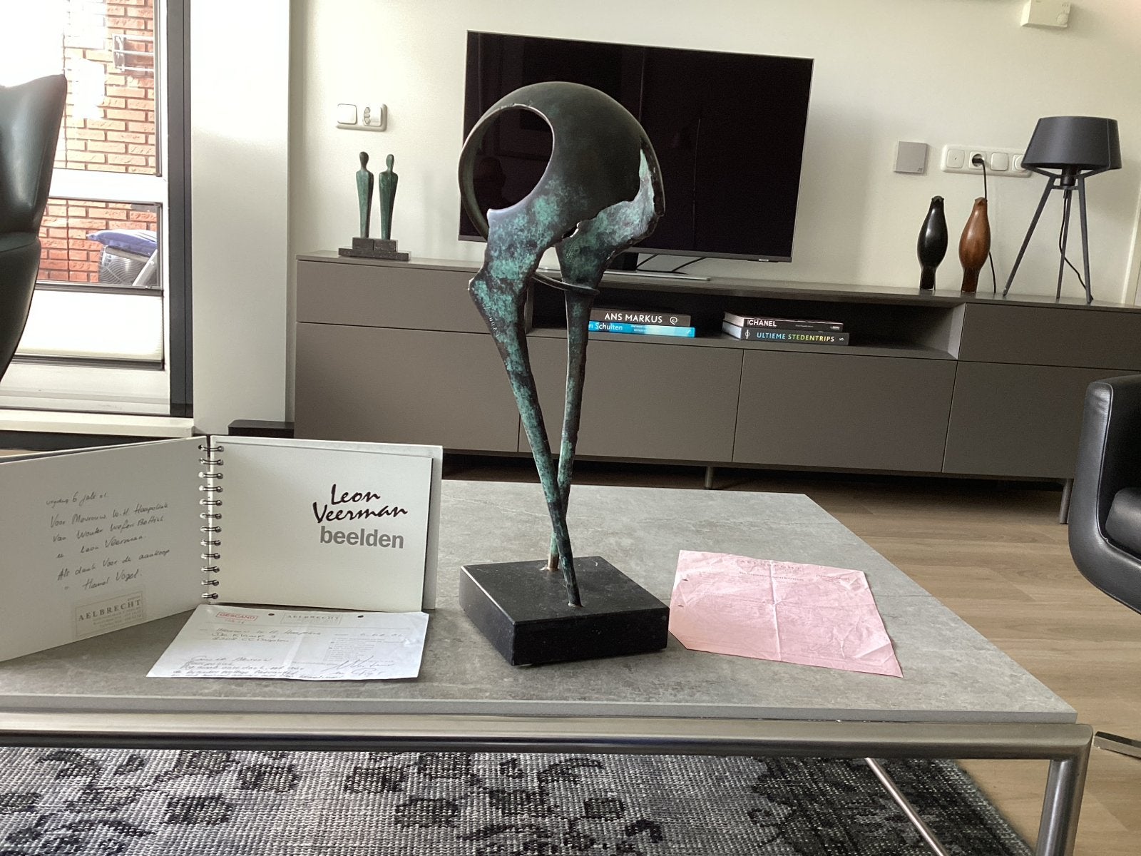 Abstract bronzen sculptuur van Leon Veerman(de hemelvogel), Beeld, Abstract, Europa, Modern