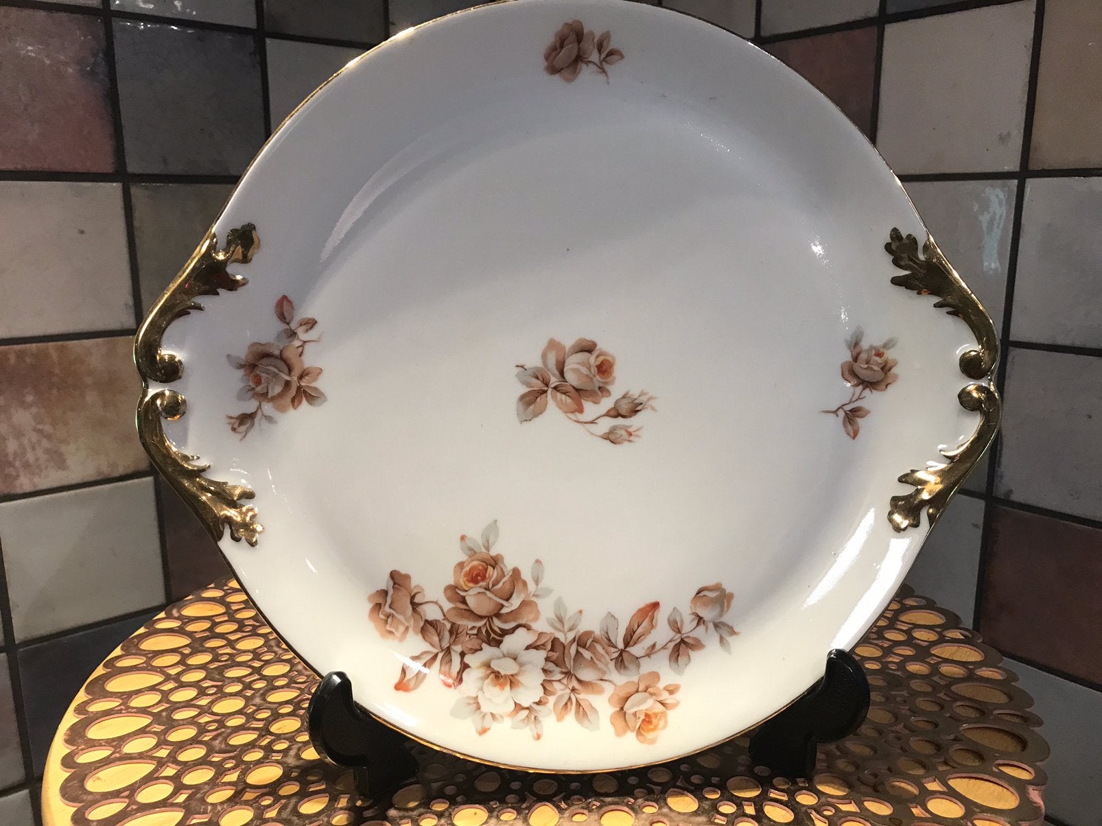 Limoges,Chastagner,gebakstel met 6 borden,grote schaal 26 cm, Ophalen of Verzenden