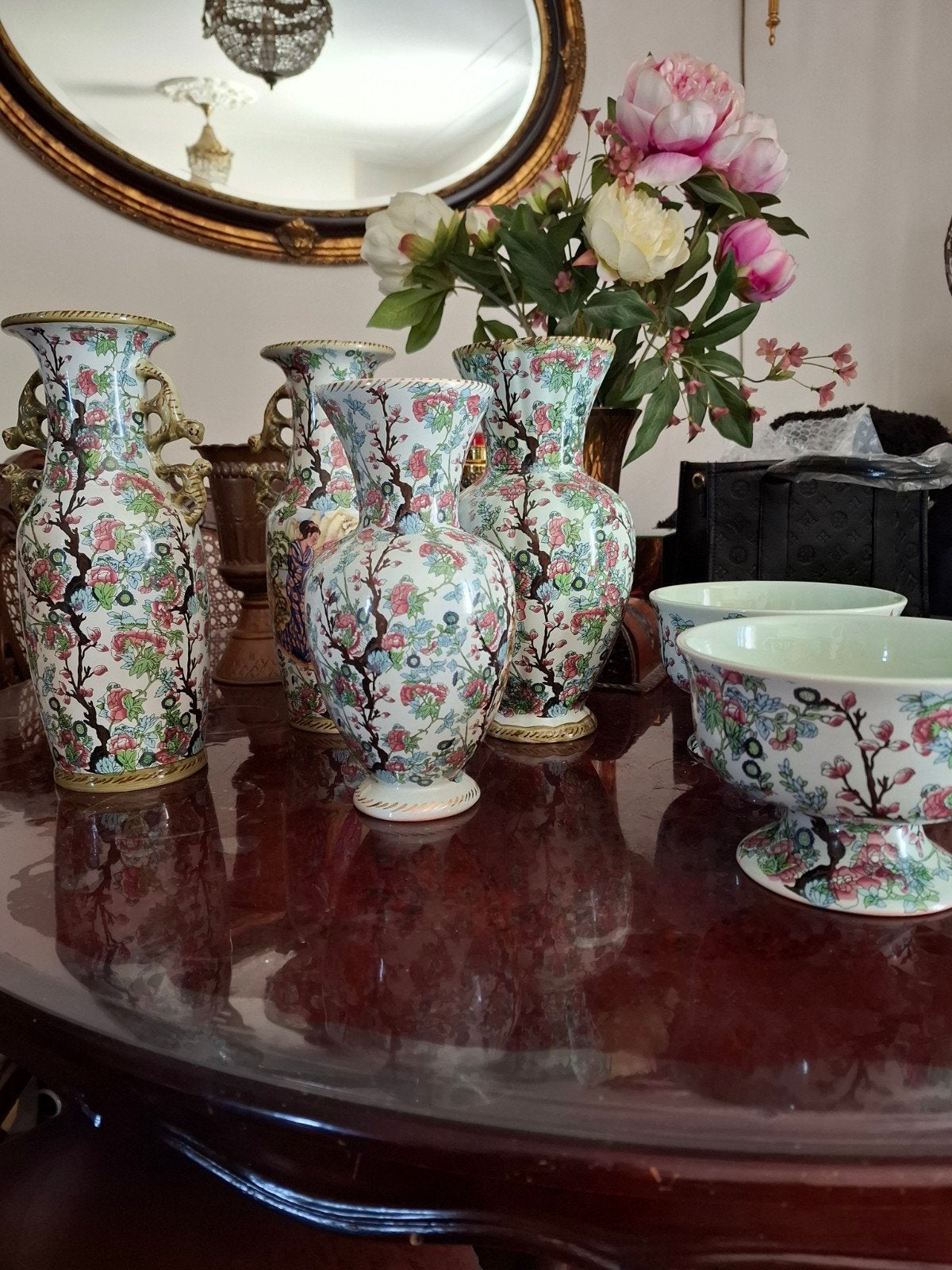 Set van 2 Chinese/Japanse vazen met bloemmotief, Antiek en Kunst, Ophalen