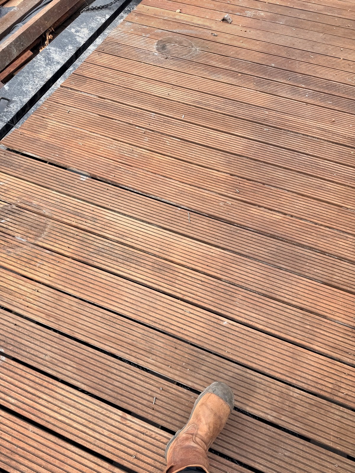 66 Gebeitste Hardhouten Vlonderplanken14cm breed 25mm 3,5m, Ophalen, Gebruikt, Hout