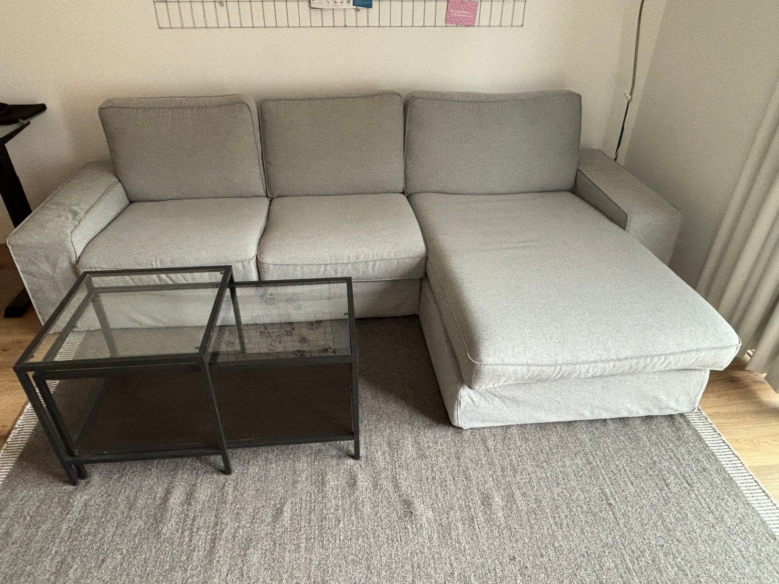 IKEA KIVIK 3-zitsbank met chaise longue in midden grijs, Ophalen, Zo goed als nieuw