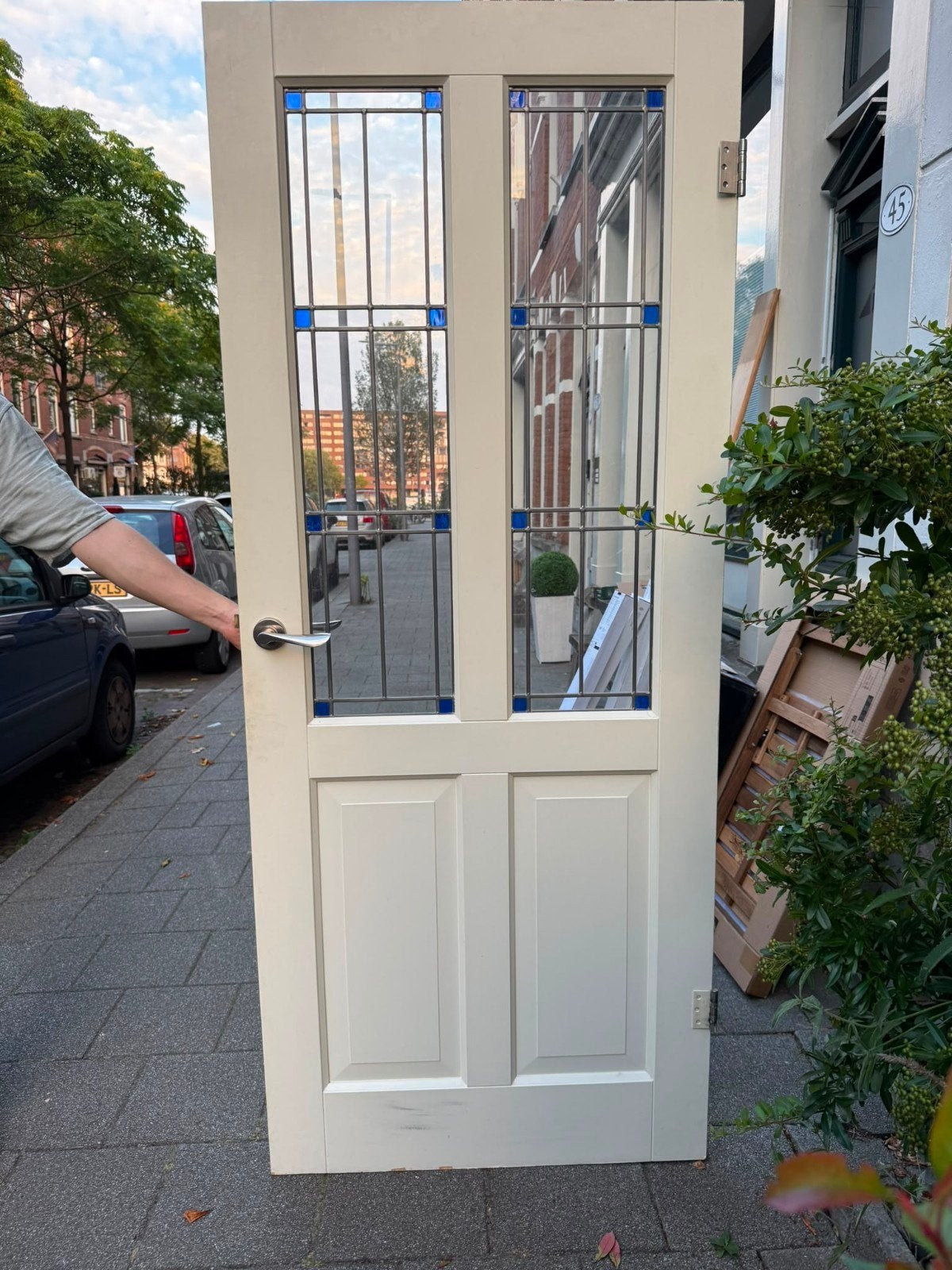 glas in lood deur MDF 201.5x82.5, Doe-het-zelf en Verbouw, Deuren en Horren, Ophalen, Glas, Binnendeur, 200 tot 215 cm