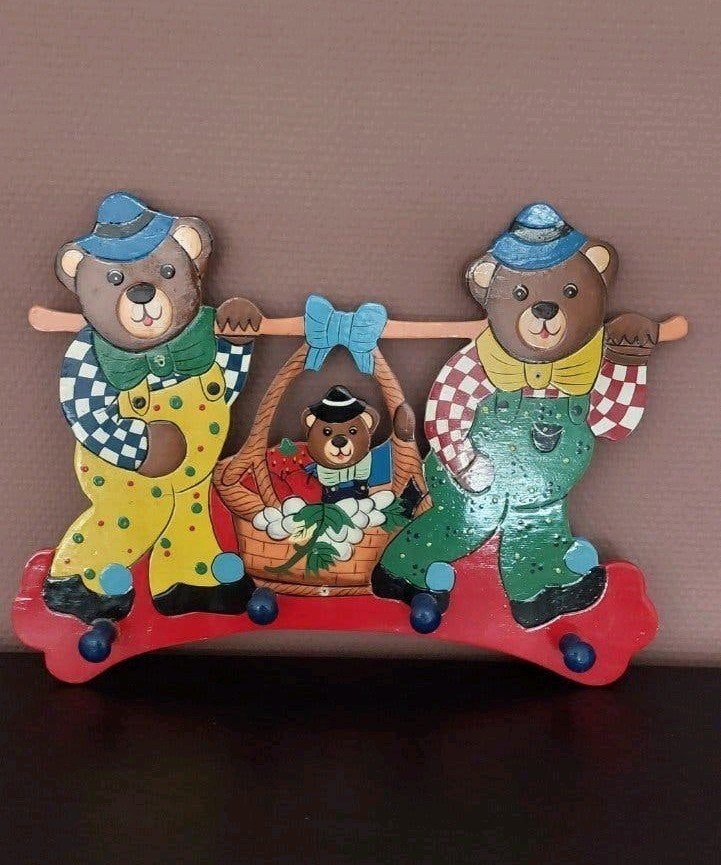 vintage kinderkapstok van hout beren beertjes vrolijk kdv, Ophalen of Verzenden