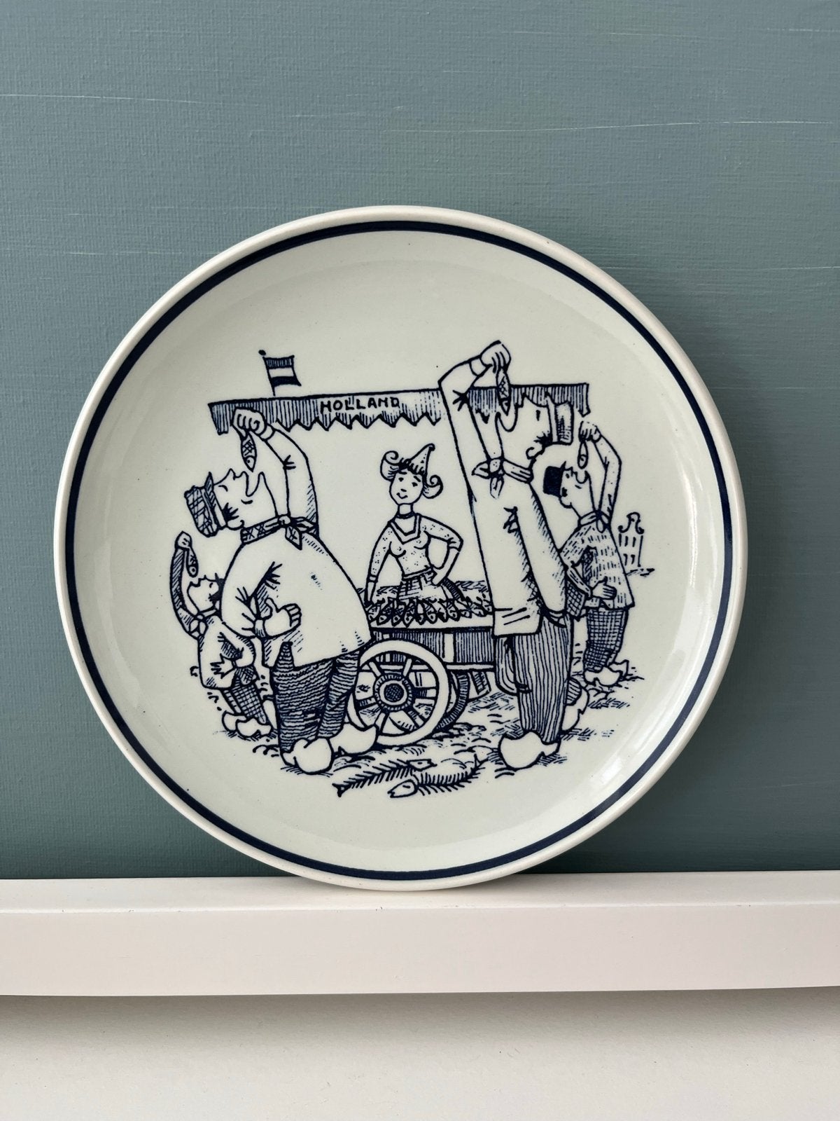Vintage Delfts Blauw wandbord 'Hollandse Haring', Ophalen of Verzenden