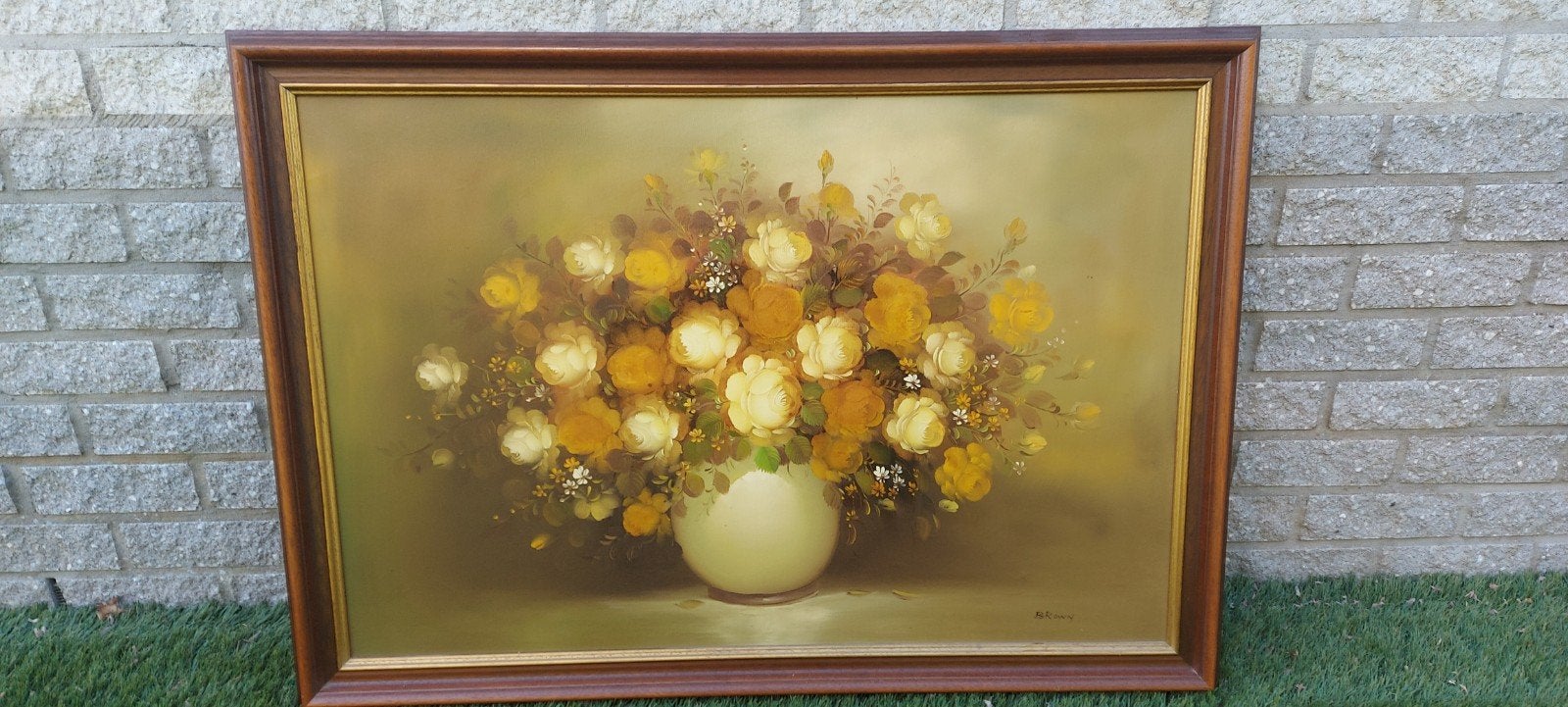 Vintage bloemenschilderij, gesigneerd 'Brown', Antiek en Kunst, Kunst | Schilderijen | Klassiek, Ophalen of Verzenden