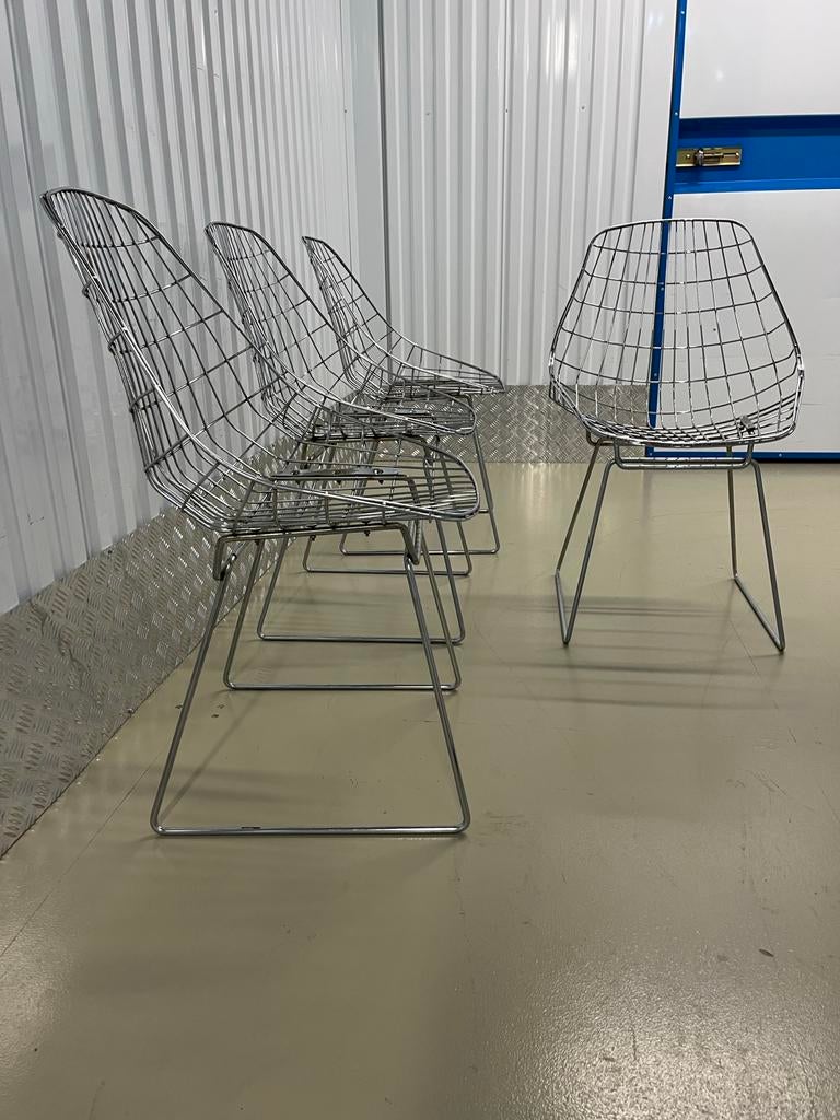 Set van 4 vintage Cees Braakman draadstaal stoelen - pastoe, Ophalen, Gebruikt, Overige kleuren, Vier
