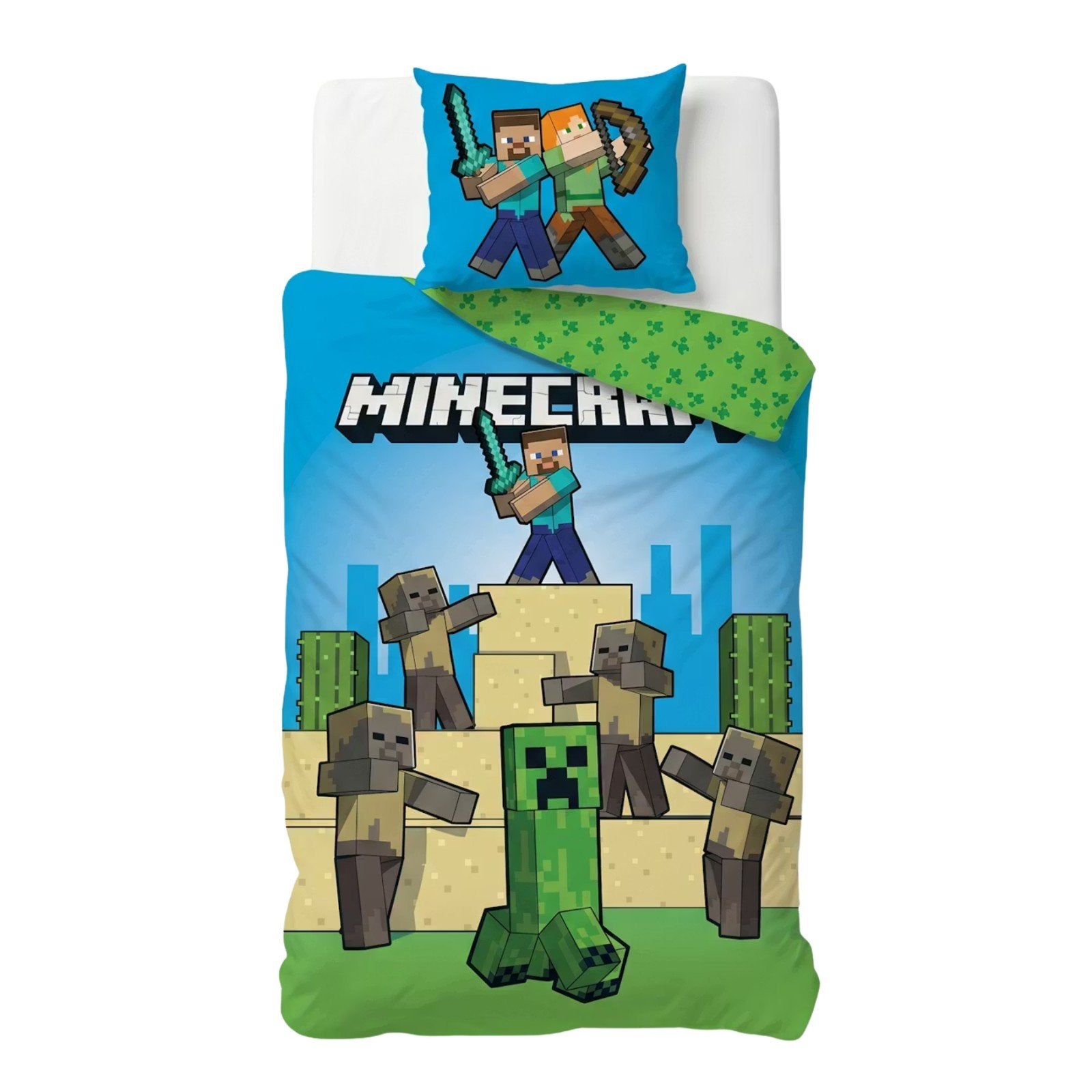 Minecraft Dekbedovertrek 140x200 - Steve & Creeper, Dekbedovertrek, Nieuw, Ophalen of Verzenden, Jongetje of Meisje