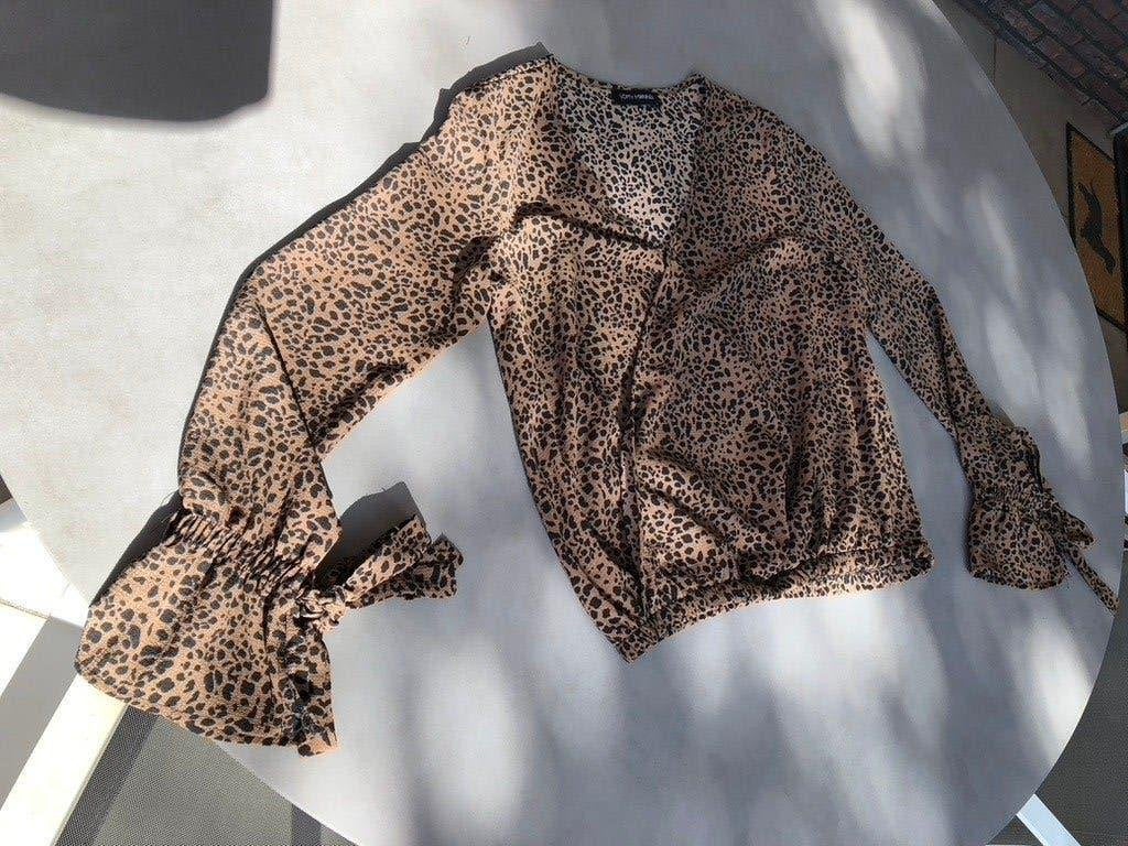 Zwart/bruine Lofty Manner overslag blouse, maat L, Lofty Manner, Maat 42/44 (L), Zo goed als nieuw, Meerkleurig