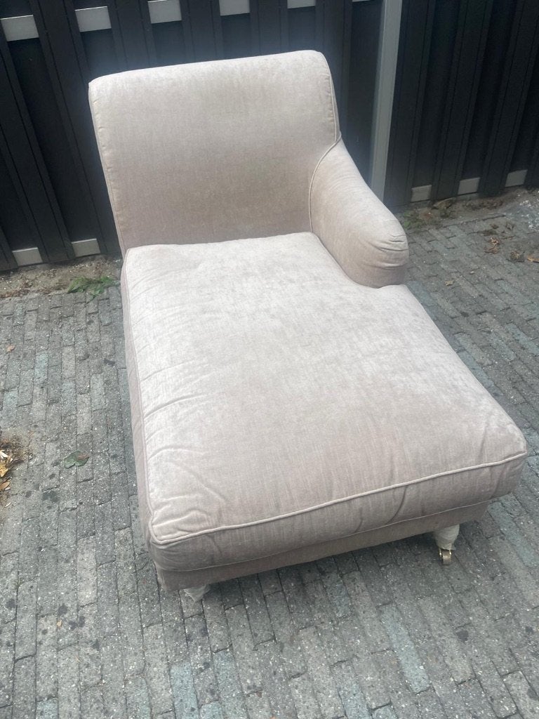Love seat/chaises longues beige velours GOOSSENS MOET NU WEG, Ophalen, Eenpersoons, 75 tot 100 cm, Zo goed als nieuw