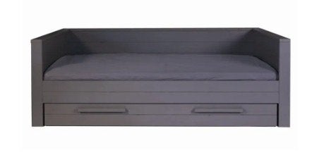 WOOOD Bedbank Dennis Grenen Staalgrijs met Lade, 100 cm, Eenpersoons, Ophalen of Verzenden, Zo goed als nieuw