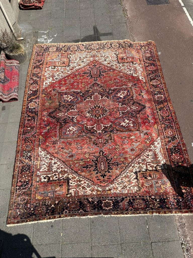 Groot Heriz Perzisch tapijt – 385 x 295 cm, Gebruikt, Wol, 200 cm of meer, Ophalen of Verzenden
