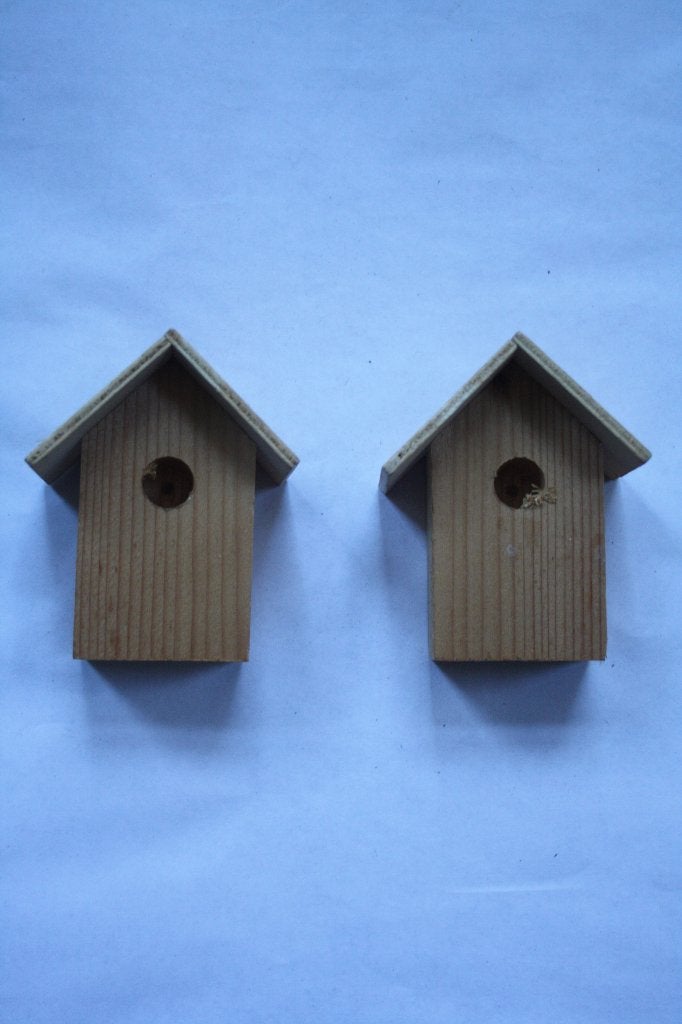 2 stuks sier vogelhuisjes, Overige thema's, Nieuw, Knutselmateriaal, Hout