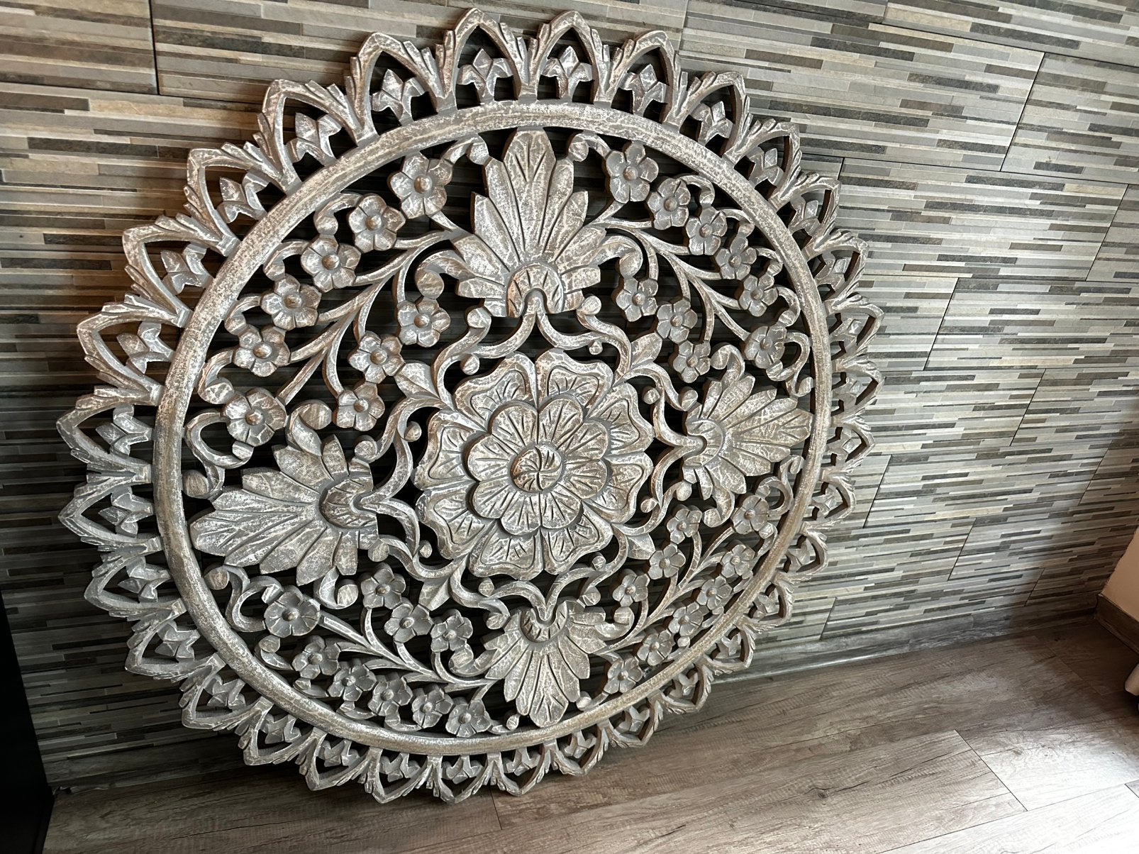 Wandpaneel houten mandala 120cm, Ophalen, Zo goed als nieuw