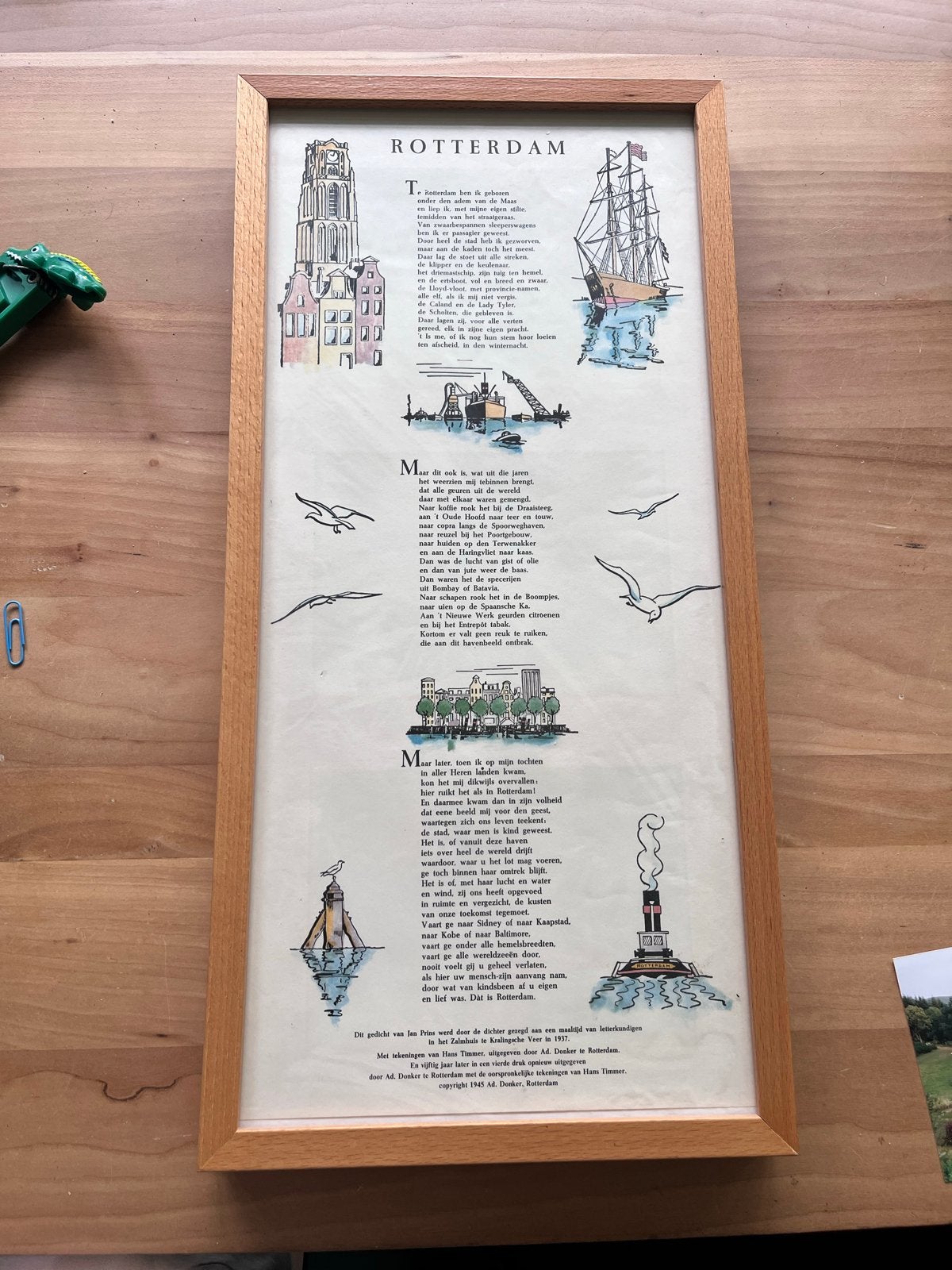 Ingelijste Rotterdamse Gedicht van Jan Prins, Huis en Inrichting, Ophalen, 50 – 75, Minder dan 50 cm, Gebruikt