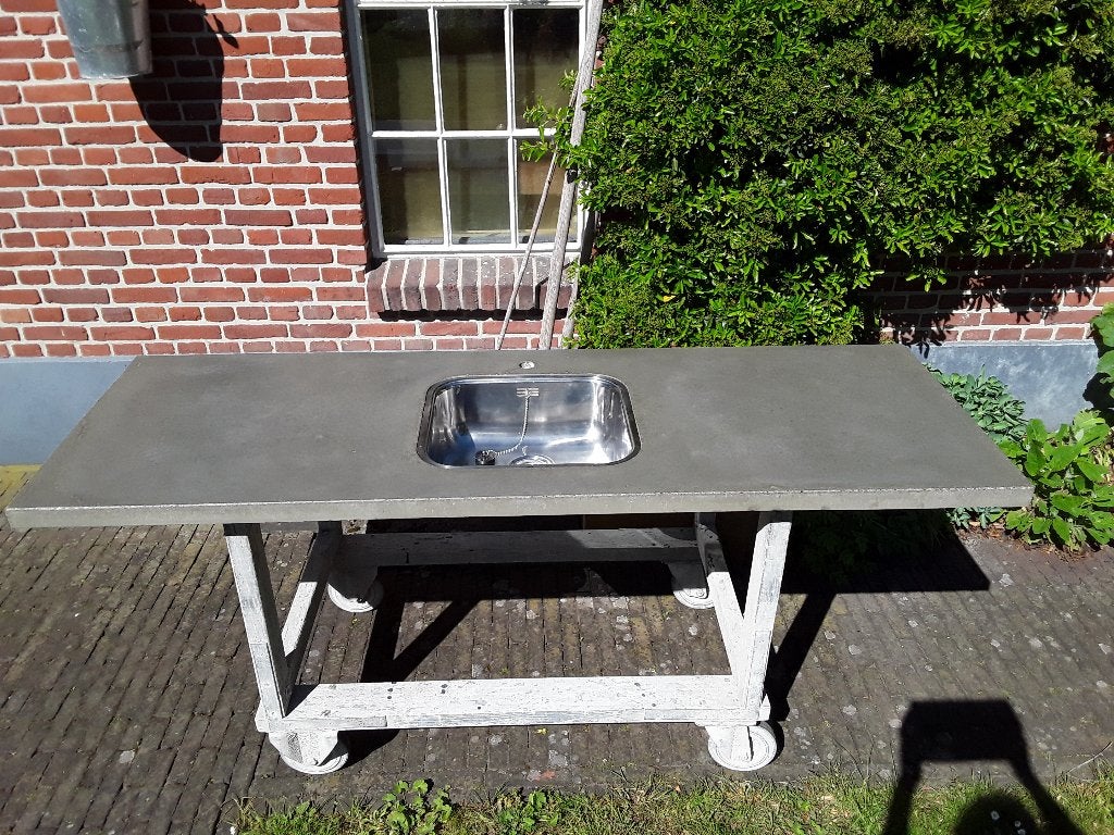 Aanrecht Beton 184 x 62 cm Geïmpregneerd Nieuw R V S Bak, Ophalen, 150 tot 200 cm, Nieuw, Minder dan 100 cm