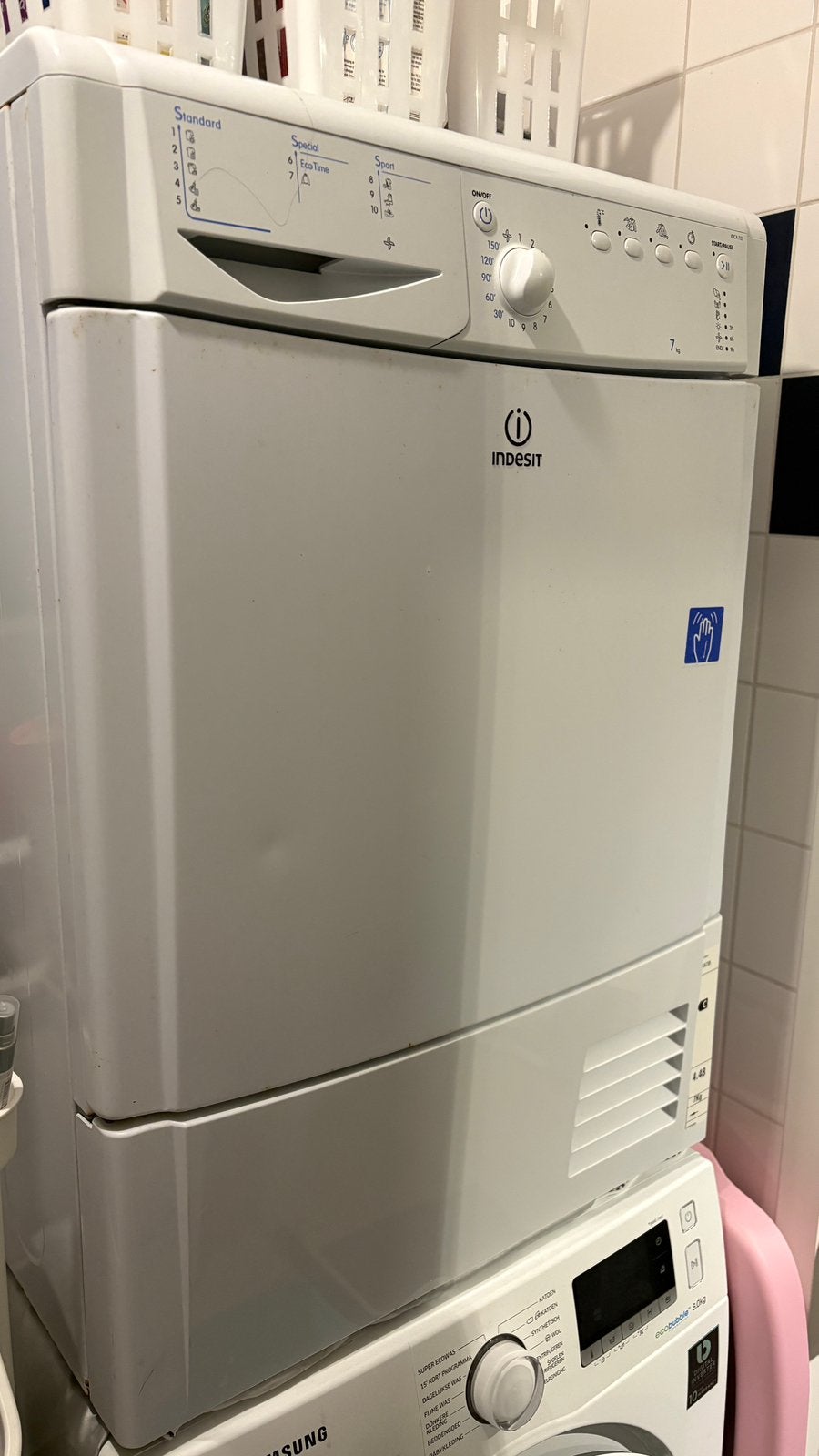 Condensdroger 7kg Indesit IDCA735, Ophalen, 6 tot 8 kg, Gebruikt, 85 tot 90 cm