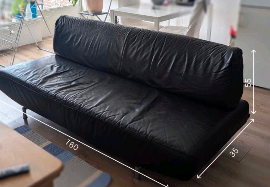 Black leather sofa, Ophalen of Verzenden, Tweepersoons
