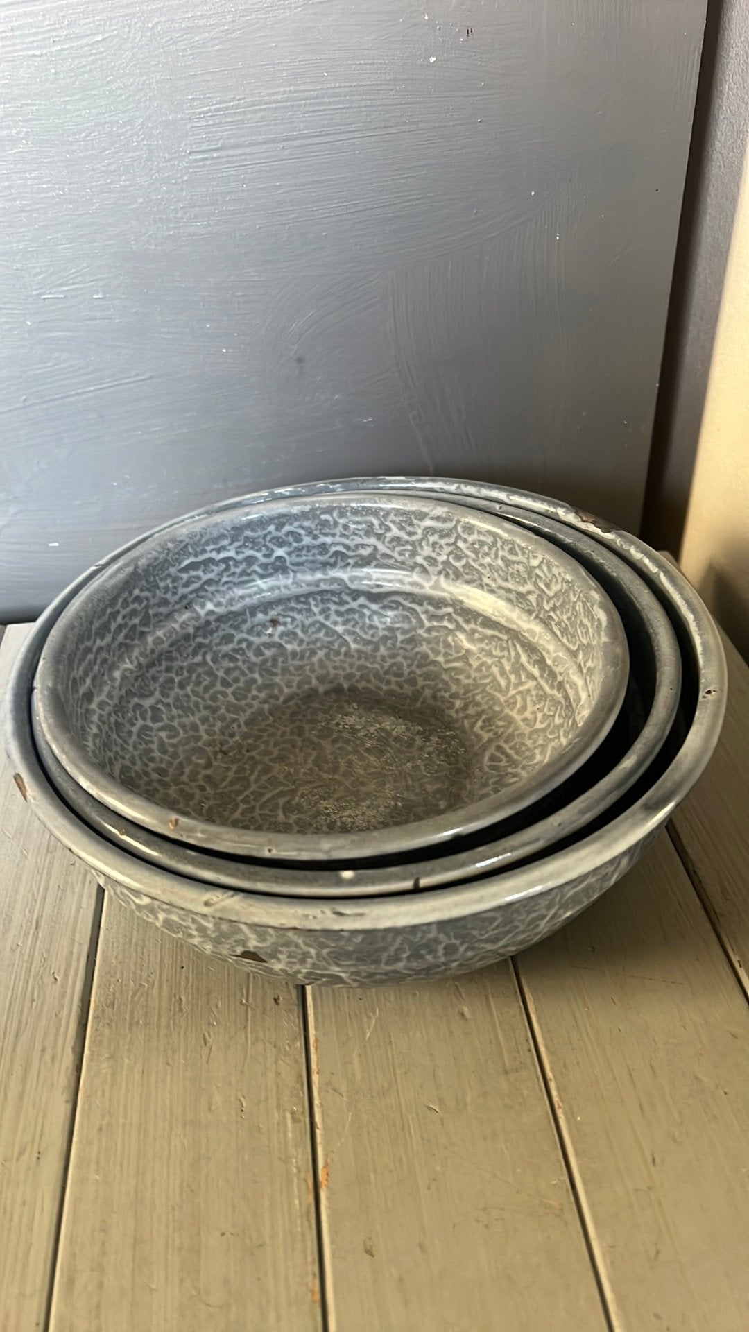 3 mooie schalen emaille grijs gewolkt, Ophalen of Verzenden