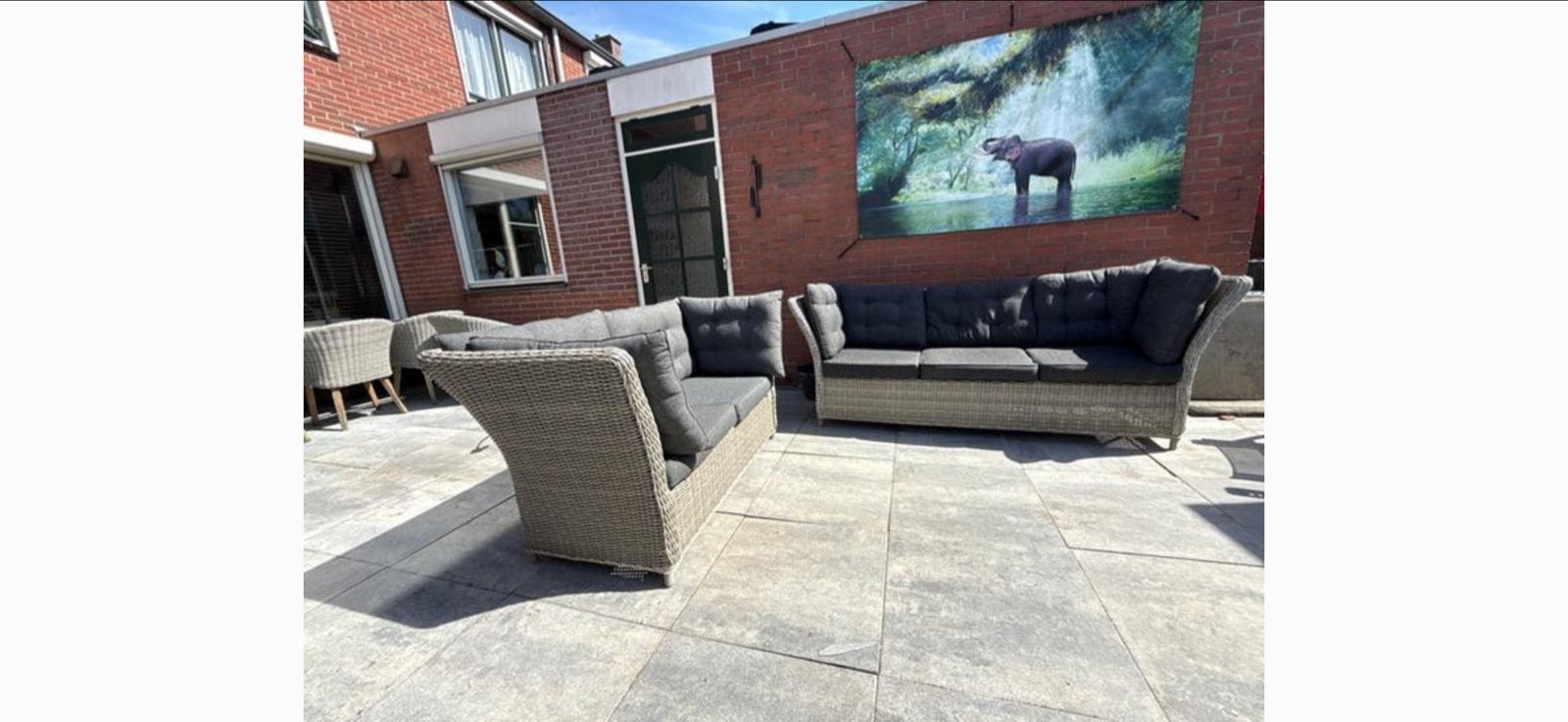 Mooie loungeset met grijze kussens, Ophalen, 5 zitplaatsen, Gebruikt, Loungeset