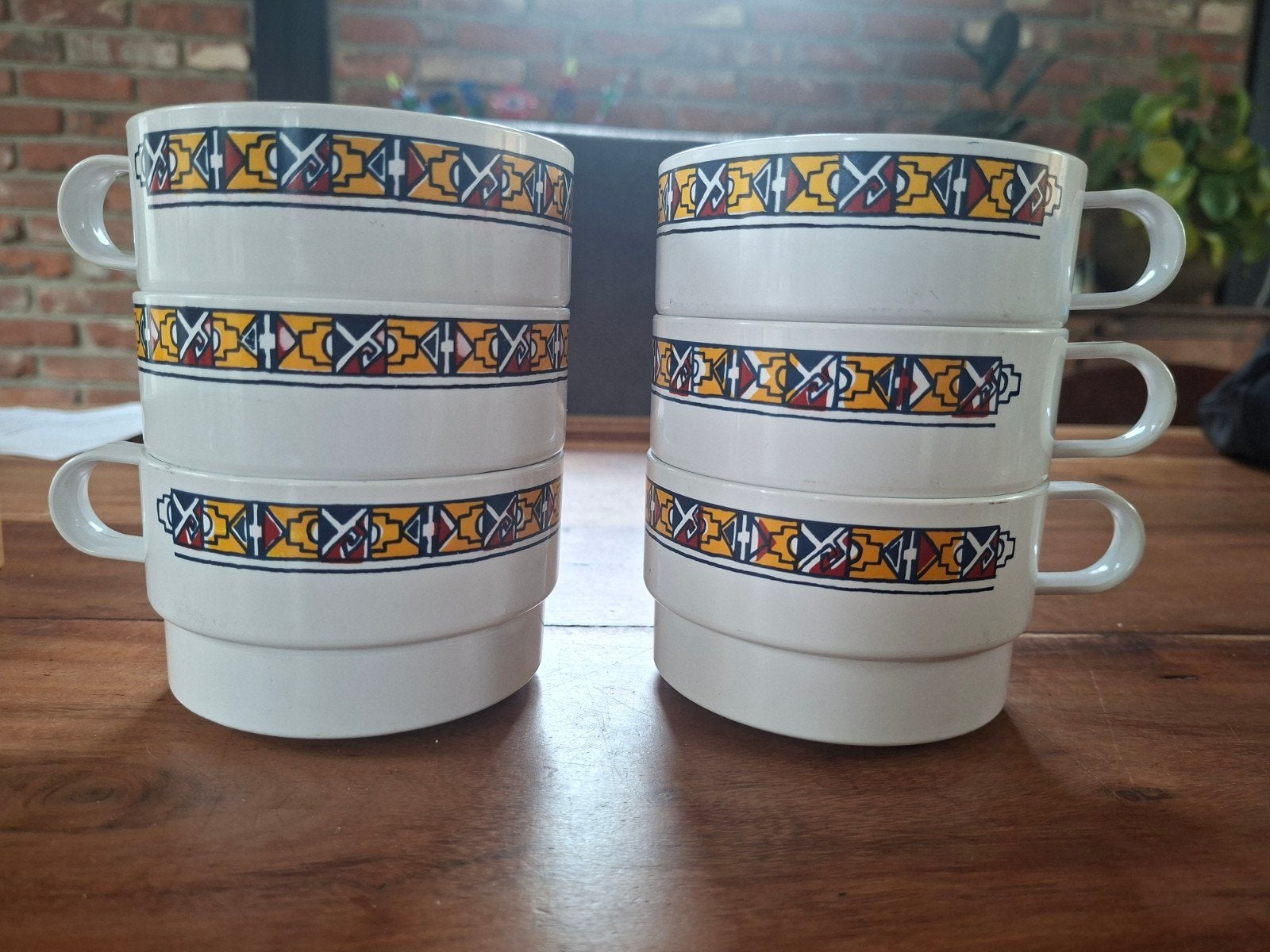 6x soepkom rosti mepal wit met retro details nieuwstaat, Ophalen of Verzenden, Zo goed als nieuw