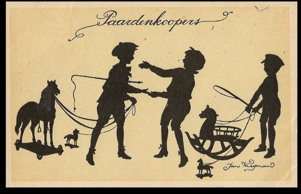 Jan Wiegman Silhouetkaart kinderen W11, Verzamelen, Ophalen of Verzenden, 1940 tot 1960, Gelopen, Kinderen