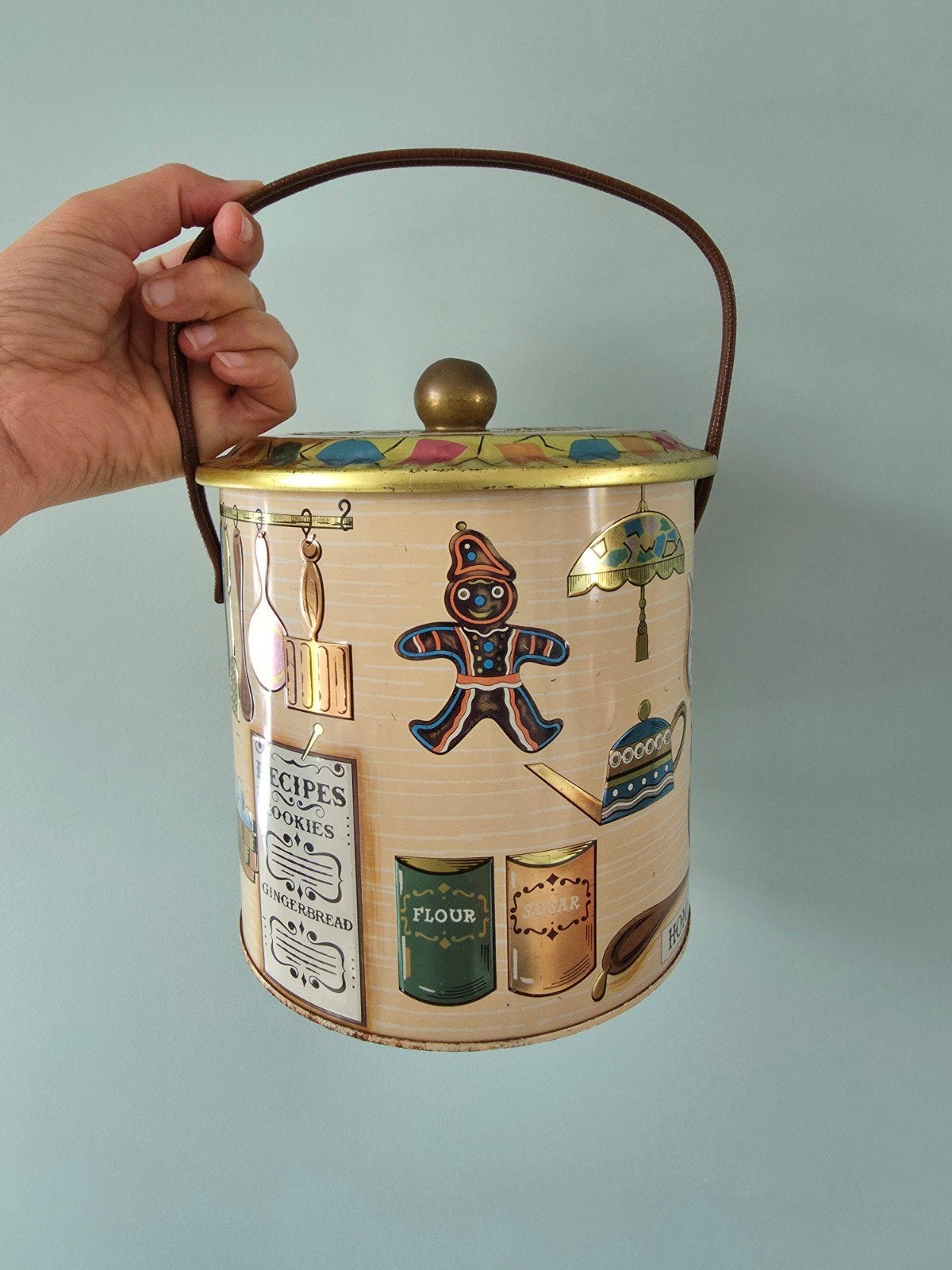 Vintage Baret Ware Somerset koekjestrommel/ leren handvat, Ophalen of Verzenden, Gebruikt, Koek(jes)