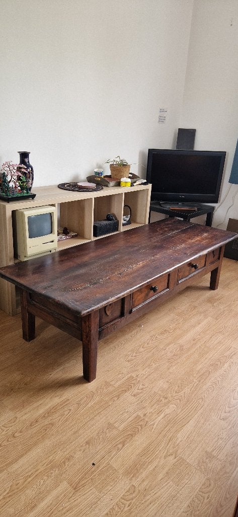 Antiek Spaans Salontafel - Zwaar eikenhout donkerbruin, Ophalen