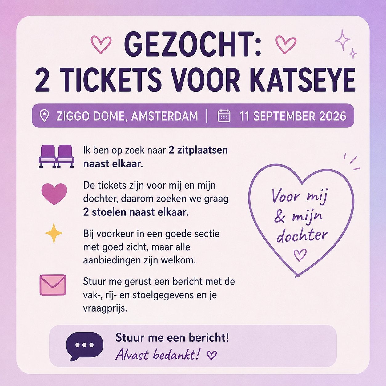 Gezocht: 2 tickets voor KATSEYE – Ziggo Dome Amsterdam, Tickets en Kaartjes, Concerten | Pop, Twee personen, September