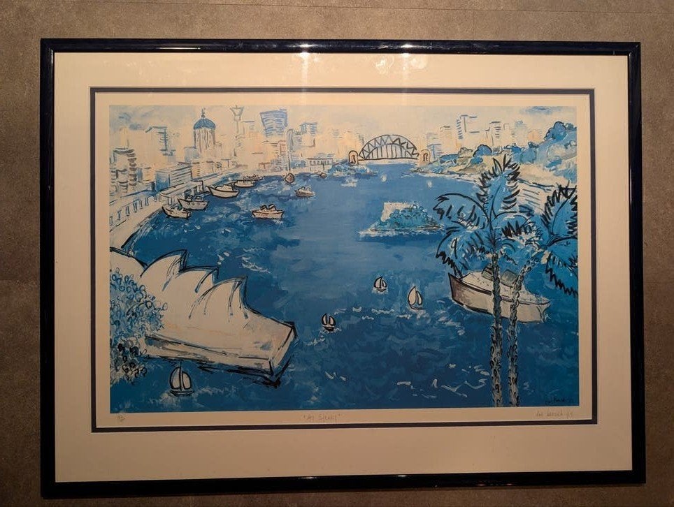 Gesigneerde zeefdruk 'My Sydney' door Eva Hannah (1992), Ophalen, 1950 - 1999, Stadsgezicht, Genummerd