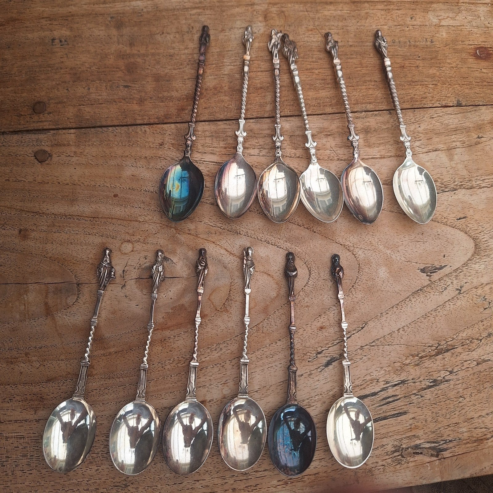 12 verzilverde apostel lepeltjes, Antiek en Kunst, Ophalen of Verzenden