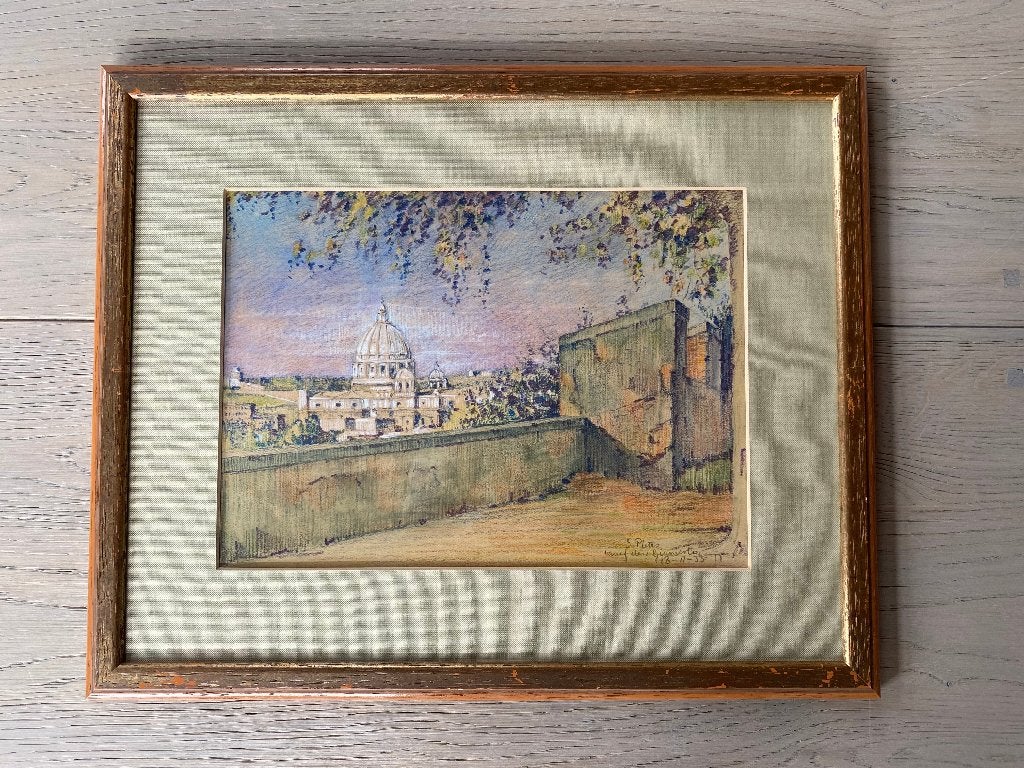Antieke Pasteltekening Rome - Sint-Pieter  (1933), Antiek en Kunst, Ophalen of Verzenden