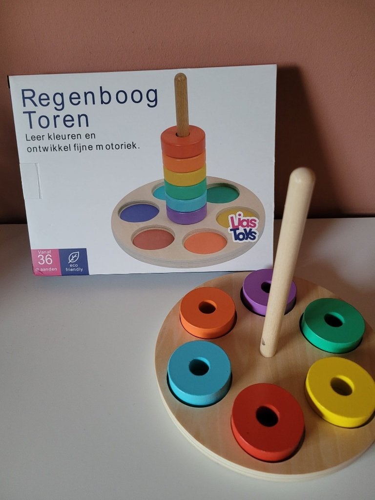 Houten Regenboog Ring Toren Montessori Speelgoed, Kinderen en Baby's, Speelgoed | Houten speelgoed, Overige typen, Nieuw, Onbekend, Nederland