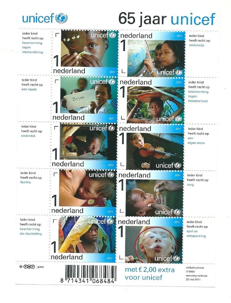 Vel 65 jaar Unicef extra tekst, no V2823a, postfris, Postzegels en Munten, Ophalen of Verzenden, Postfris